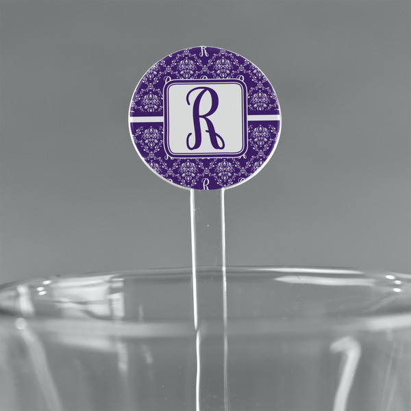 Custom Initial Damask 5.5" Round Plastic Stir Sticks - Clear