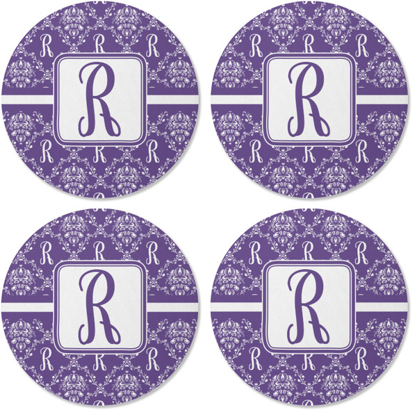Initial Damask Coaster Round Rubber Back - Apvl