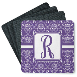 Initial Damask Square Rubber Backed Coasters - Set of 4 (Personalized)