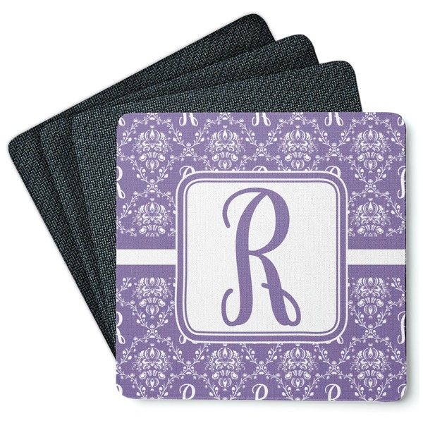 Custom Initial Damask Square Rubber Backed Coasters - Set of 4 (Personalized)