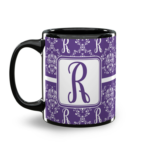 Initial Damask Coffee Mug - 11 oz - Black