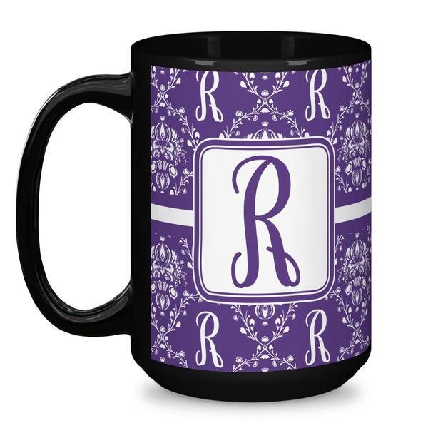 Initial Damask Coffee Mug - 15 oz - Black
