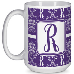 Initial Damask 15 Oz Coffee Mug - White