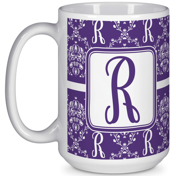 Custom Initial Damask 15 Oz Coffee Mug - White