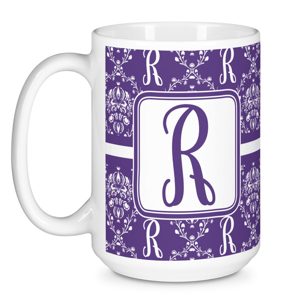 Initial Damask Coffee Mug - 15 oz - White
