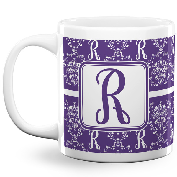 Initial Damask Coffee Mug - 20 oz - White