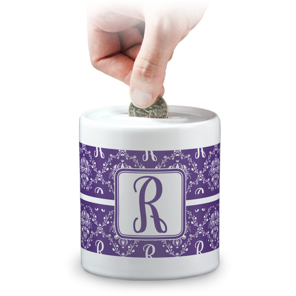 Custom Initial Damask Coin Bank (Personalized)