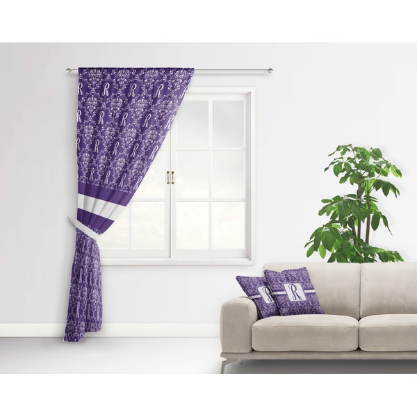 Initial Damask Curtain With Window and Rod - in Room Matching Pillow