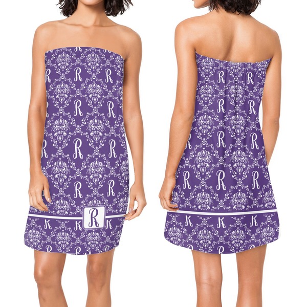 Initial Damask Custom Bath Wrap - Front & Back View