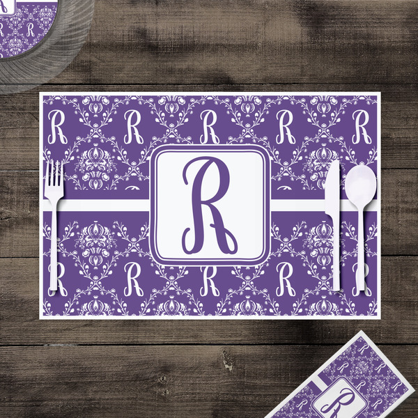 Initial Damask Disposable Paper Placemat - In Context