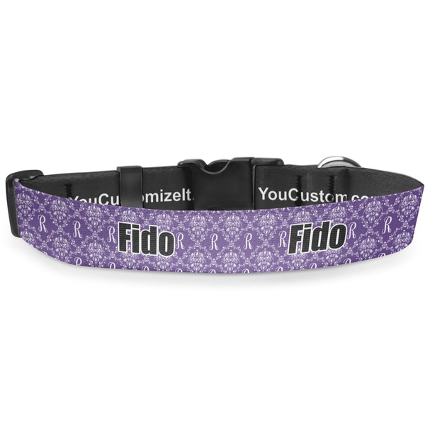 Custom Initial Damask Deluxe Dog Collar - Double Extra Large (20.5" to 35") (Personalized)