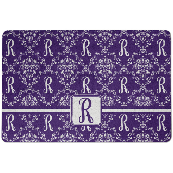 Custom Initial Damask Dog Food Mat