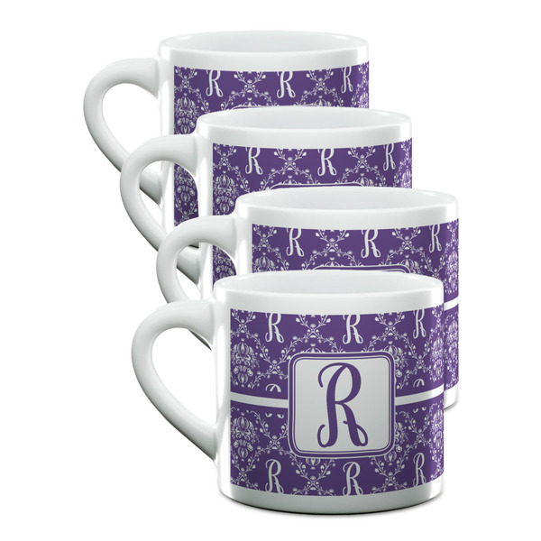 Custom Initial Damask Double Shot Espresso Cups - Set of 4