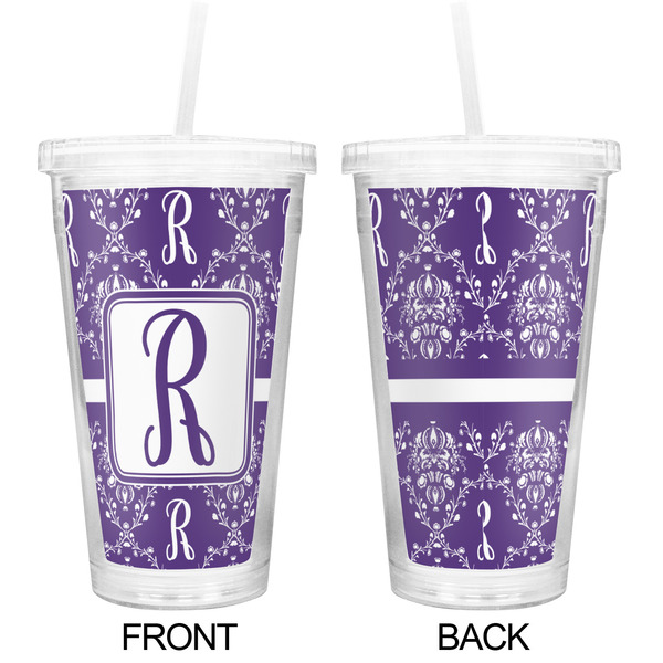 Initial Damask Double Wall Tumbler with Straw - Approval