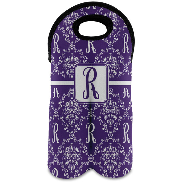 Custom Initial Damask Wine Tote Bag (2 Bottles) (Personalized)