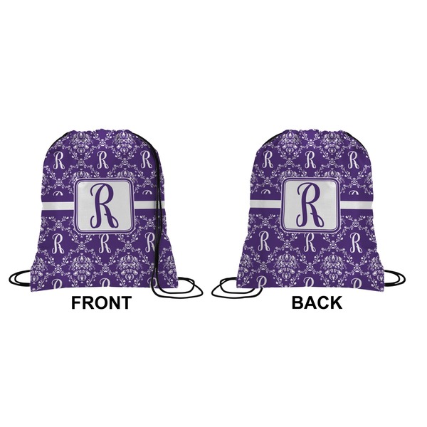 Initial Damask Drawstring Backpack Front & Back Small