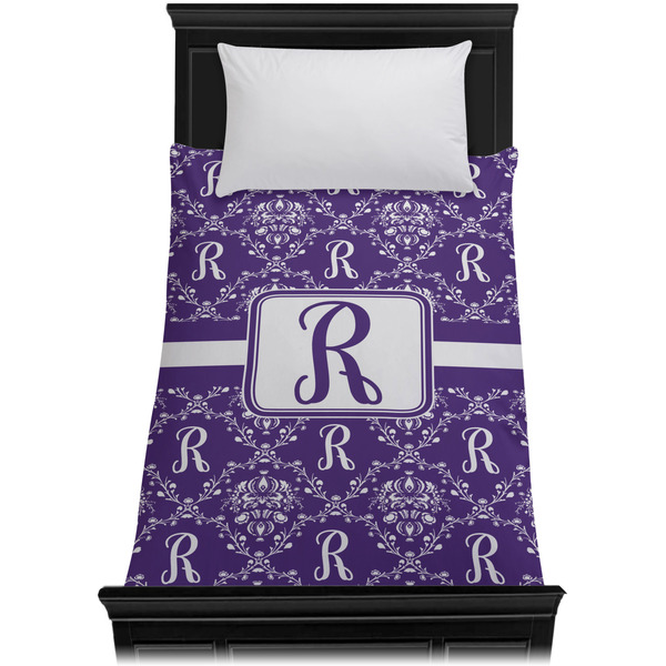 Initial Damask Duvet Cover - Twin - On Bed - No Prop