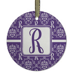 Initial Damask Flat Glass Ornament - Round