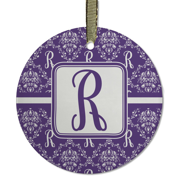 Initial Damask Frosted Glass Ornament - Round