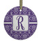 Initial Damask Frosted Glass Ornament - Round