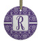 Initial Damask Flat Glass Ornament - Round