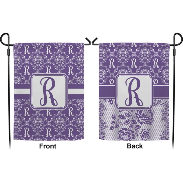 Initial Damask Garden Flag - Double Sided Front and Back