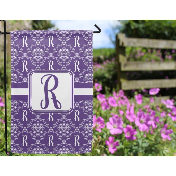 Initial Damask Garden Flag - Outside In Flowers