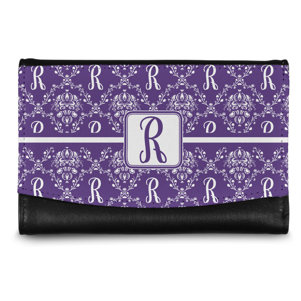 Custom Initial Damask Genuine Leather Women's Wallet - Small