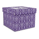 Initial Damask Gift Box with Lid - Canvas Wrapped - Large