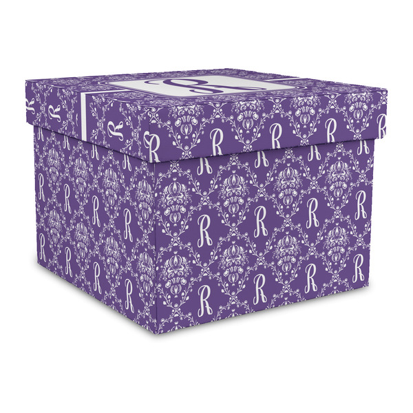 Custom Initial Damask Gift Box with Lid - Canvas Wrapped - Large