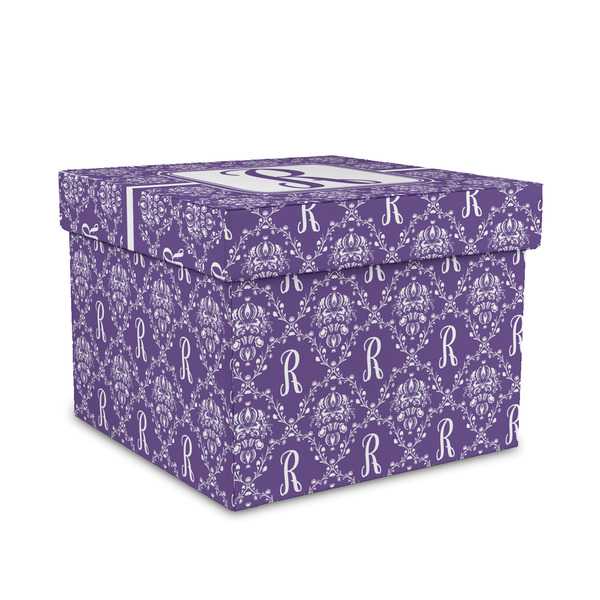 Custom Initial Damask Gift Box with Lid - Canvas Wrapped - Medium