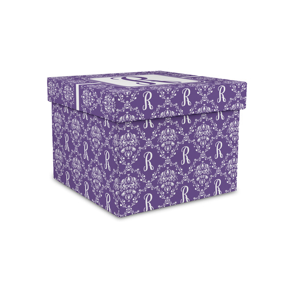 Custom Initial Damask Gift Box with Lid - Canvas Wrapped - Small