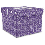 Initial Damask Gift Box with Lid - Canvas Wrapped - X-Large