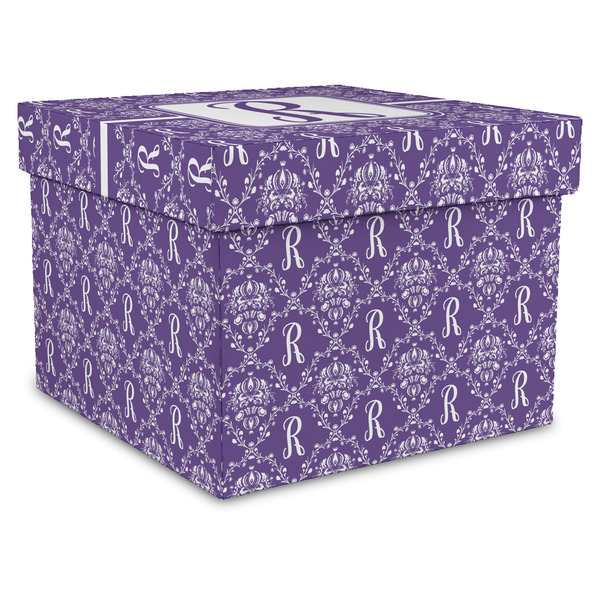 Custom Initial Damask Gift Box with Lid - Canvas Wrapped - X-Large