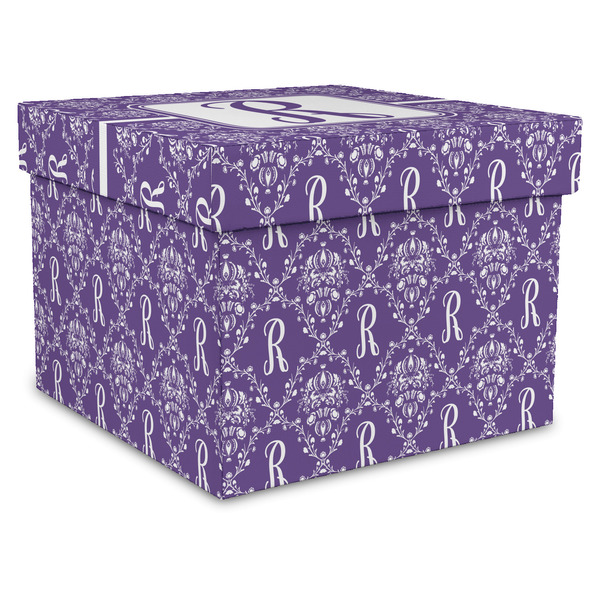 Custom Initial Damask Gift Box with Lid - Canvas Wrapped - XX-Large