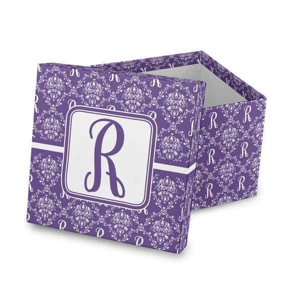 Custom Initial Damask Gift Box with Lid - Canvas Wrapped