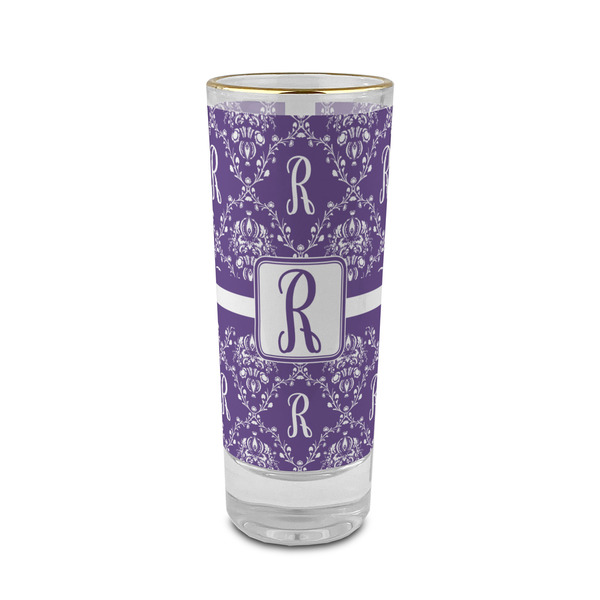 Custom Initial Damask 2 oz Shot Glass - Glass with Gold Rim