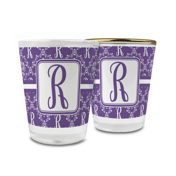 Custom Initial Damask Glass Shot Glass - 1.5 oz