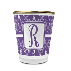 Initial Damask Glass Shot Glass - 1.5 oz - with Gold Rim - Set of 4