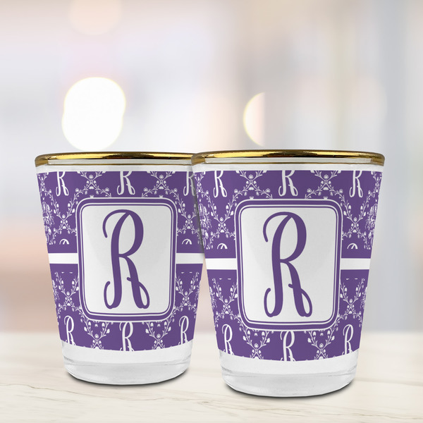 Initial Damask Glass Shot Glass - with gold rim - LIFESTYLE