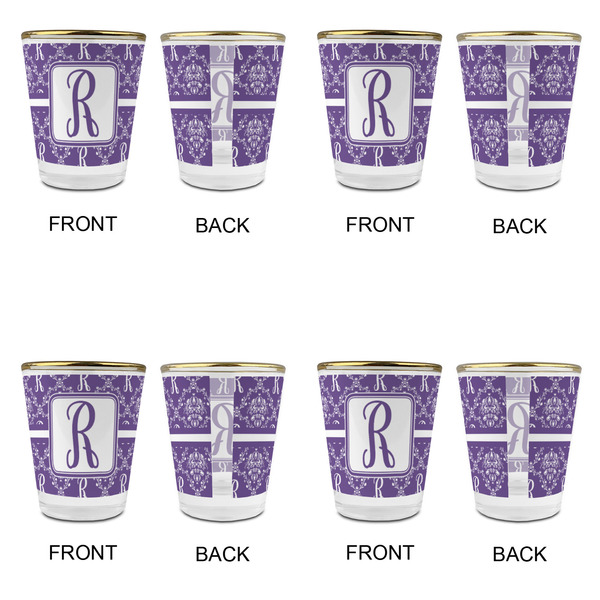 Initial Damask Glass Shot Glass - with gold rim - Set of 4 - APPROVAL