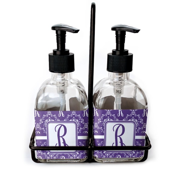 Custom Initial Damask Glass Soap & Lotion Bottles