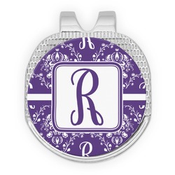 Initial Damask Golf Ball Marker - Hat Clip - Silver