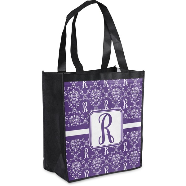 Custom Initial Damask Grocery Bag (Personalized)