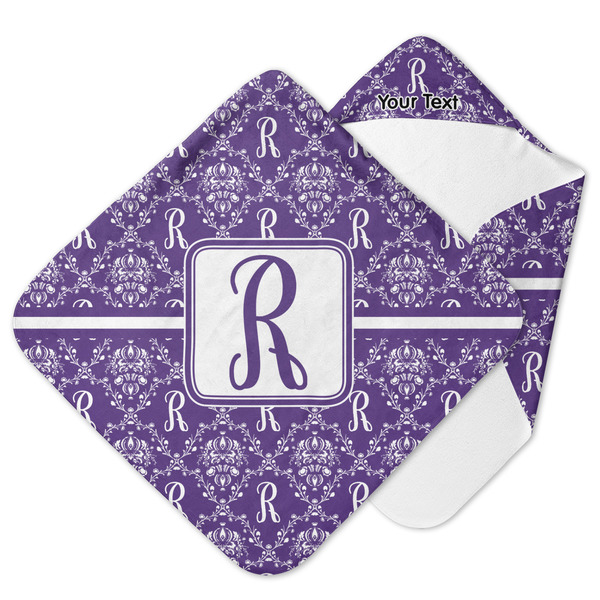 Custom Initial Damask Hooded Baby Towel (Personalized)