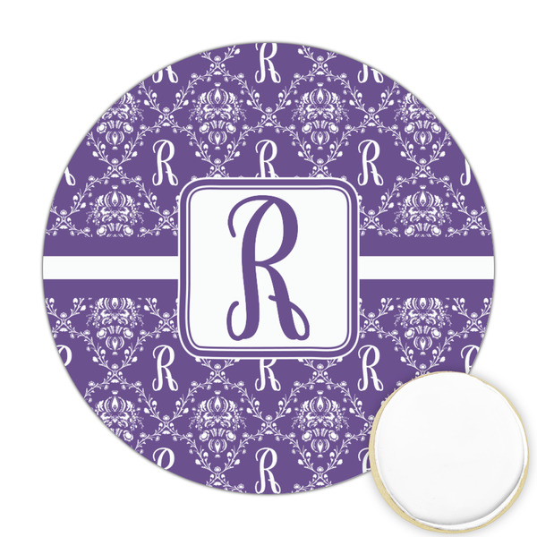Custom Initial Damask Printed Cookie Topper - Round