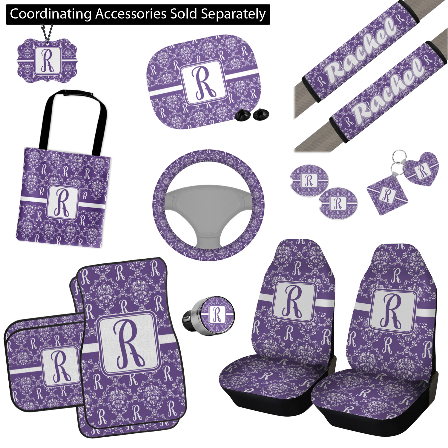 Custom Initial Damask Seat Belt Covers (Set of 2) (Personalized) YouCustomizeIt