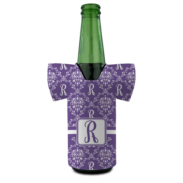 Initial Damask Jersey Bottle Cooler - FRONT (on bottle)