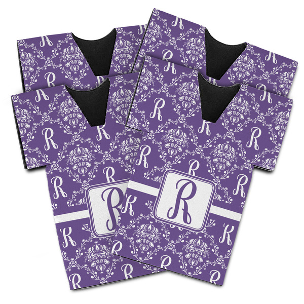 Custom Initial Damask Jersey Bottle Cooler - Set of 4