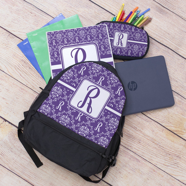 Initial Damask Large Backpack - Black - With Stuff